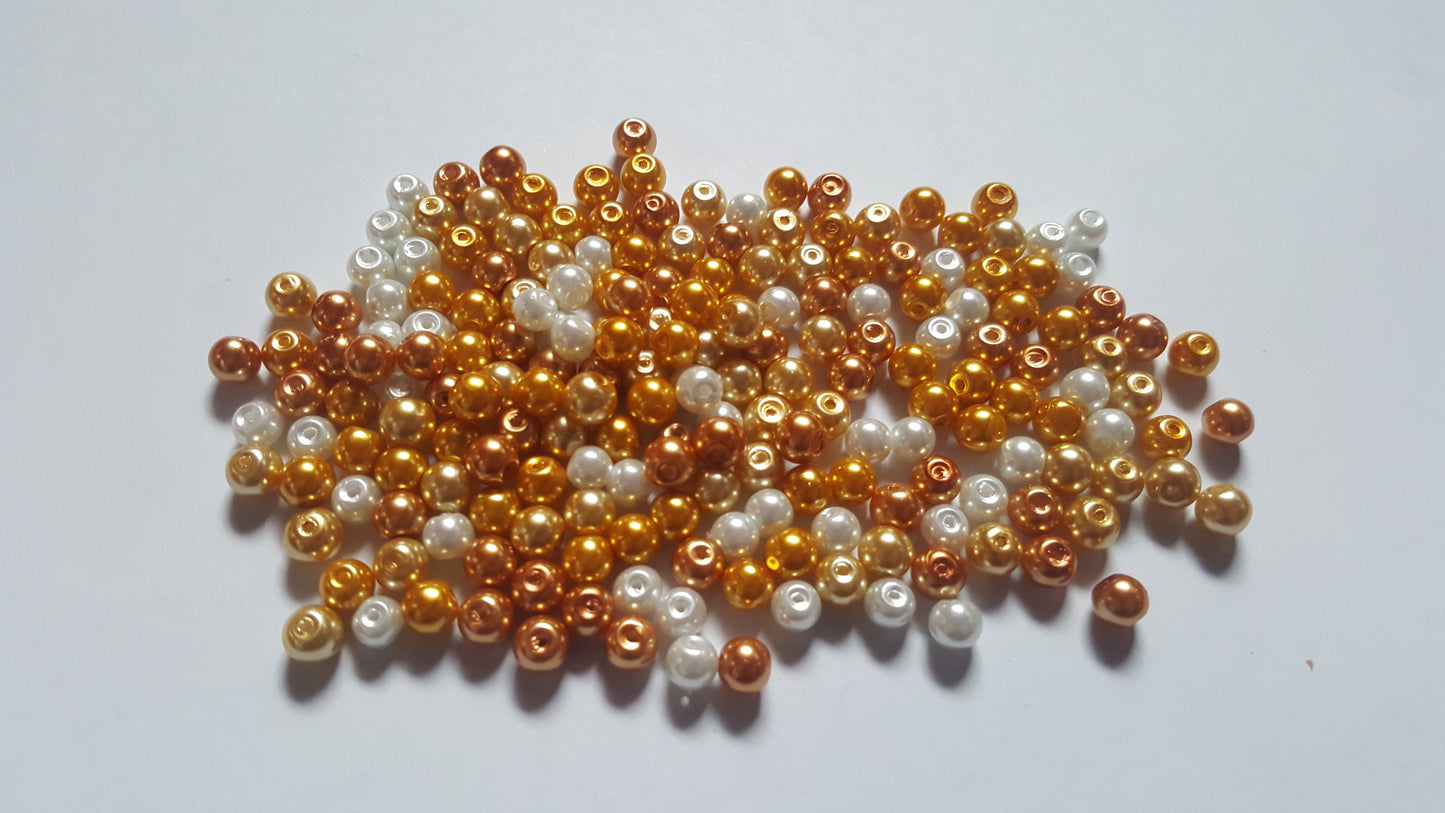 4mm glass pearl bead mix - caramel