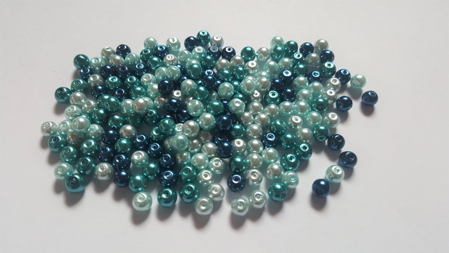 8mm glass pearl bead mix - carribean blue