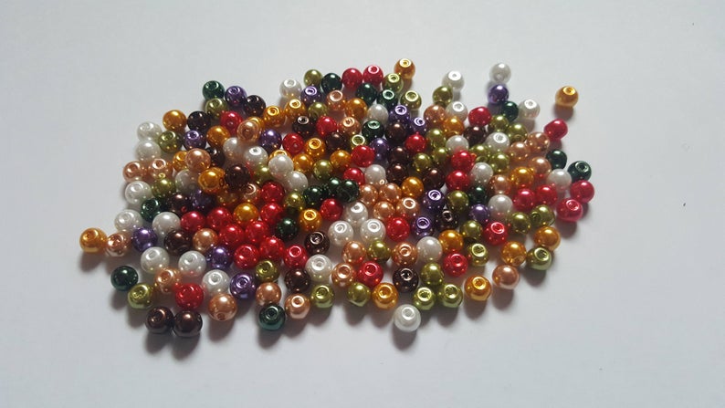 glass pearl bead mix - tartan