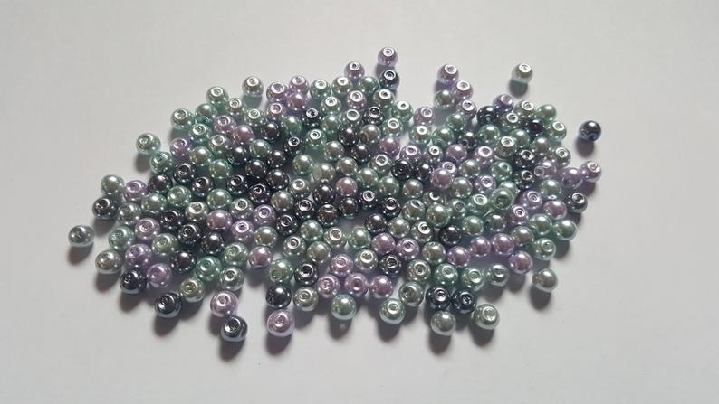 glass pearl bead mix - silver-grey