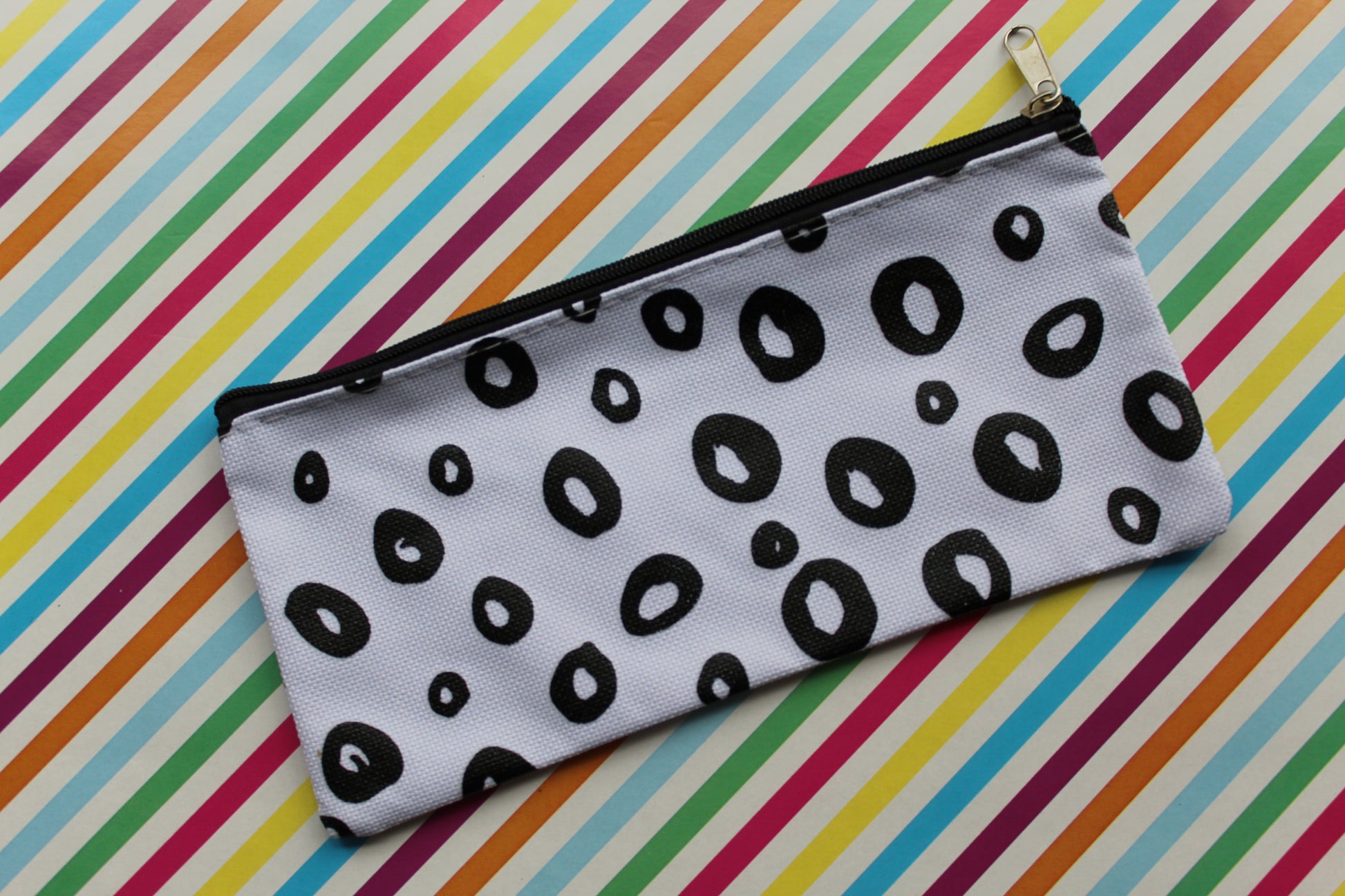 black & white spotty pencil case