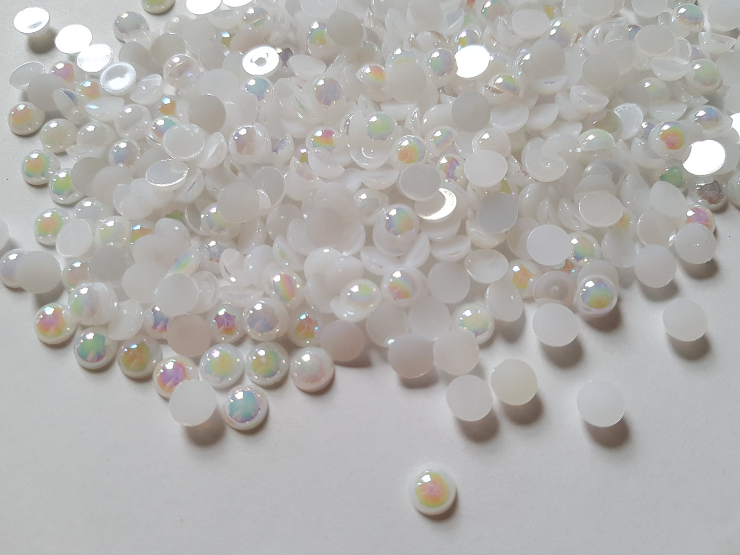 6mm AB plated acrylic cabochons - white