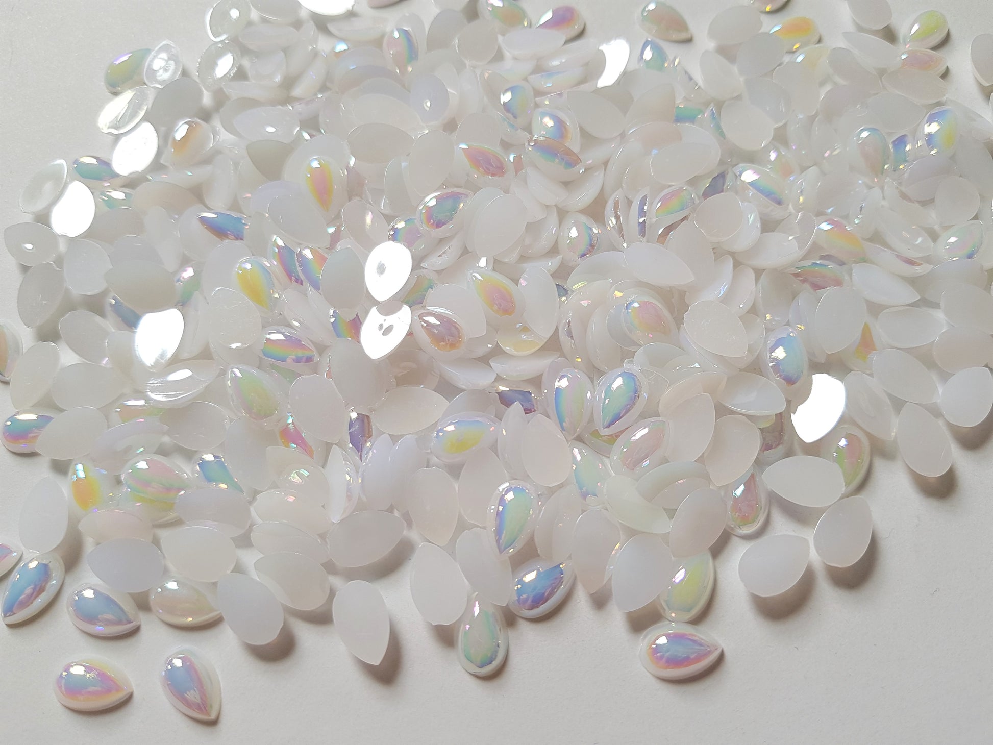 10mm AB plated acrylic teardrop cabochons - white