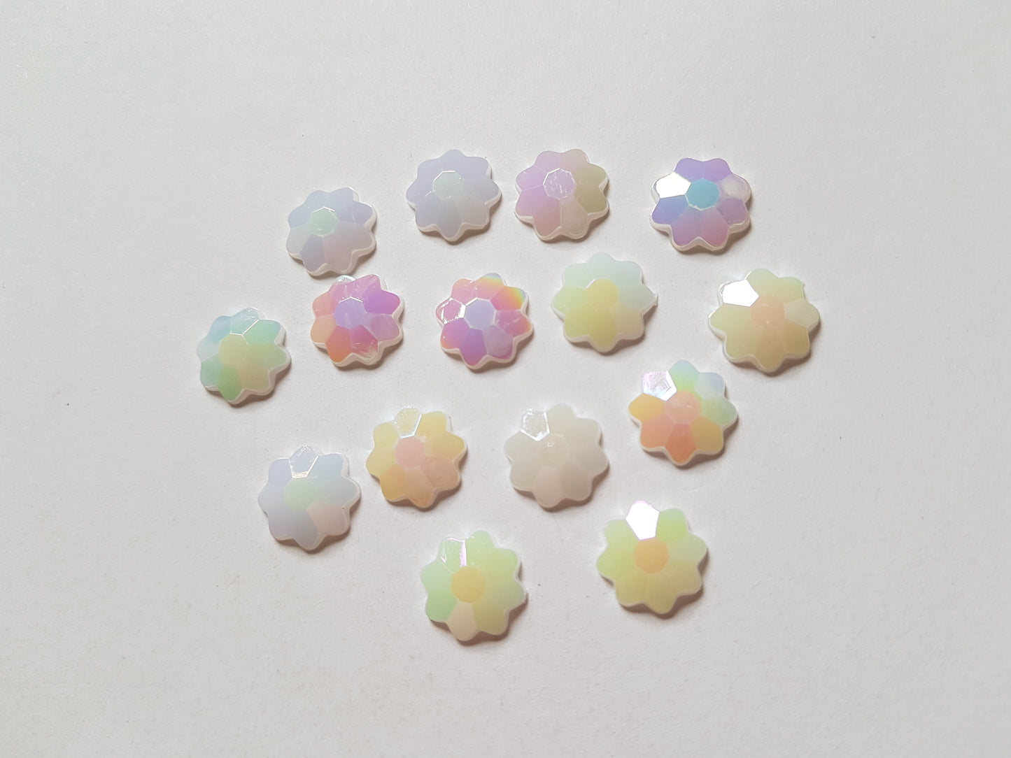 12mm AB plated flower cabochons - white