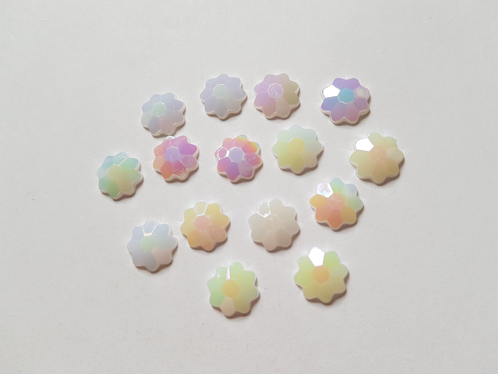 12mm AB plated flower cabochons - white