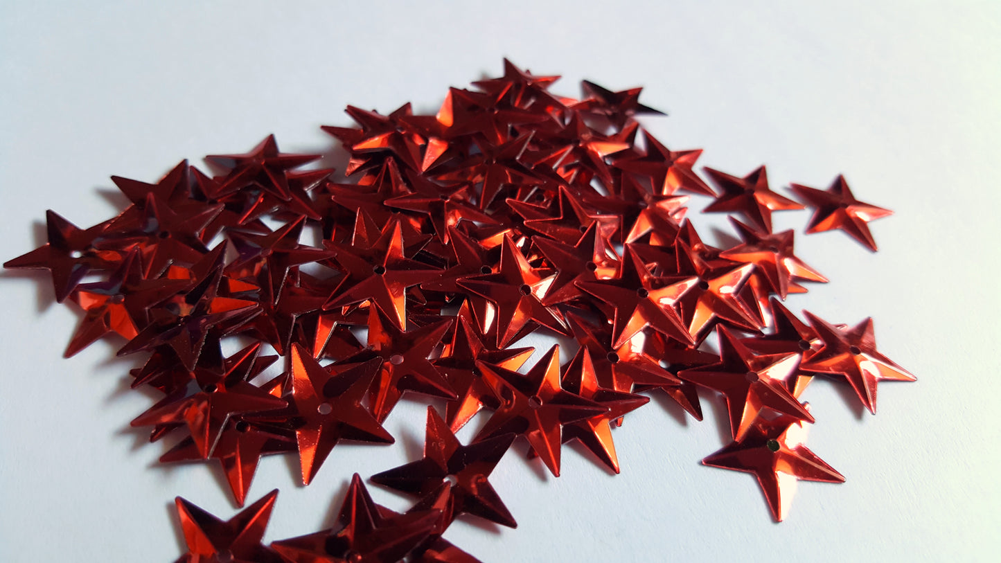 15mm metallic star sequins - red