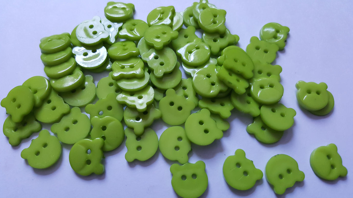 14mm acrylic bear buttons - green 