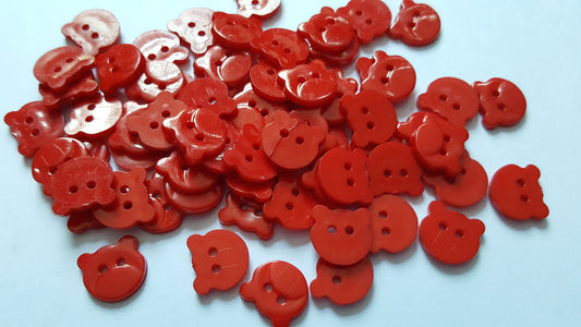 14mm acrylic bear buttons - red 