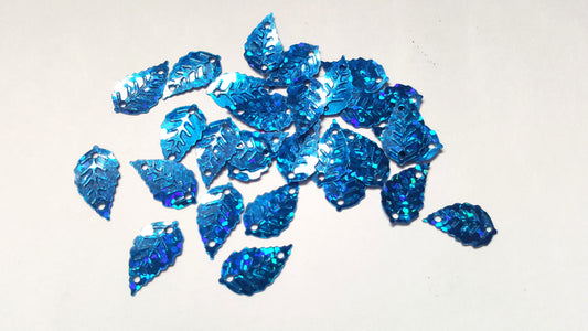 16mm holographic leaf sequins - blue