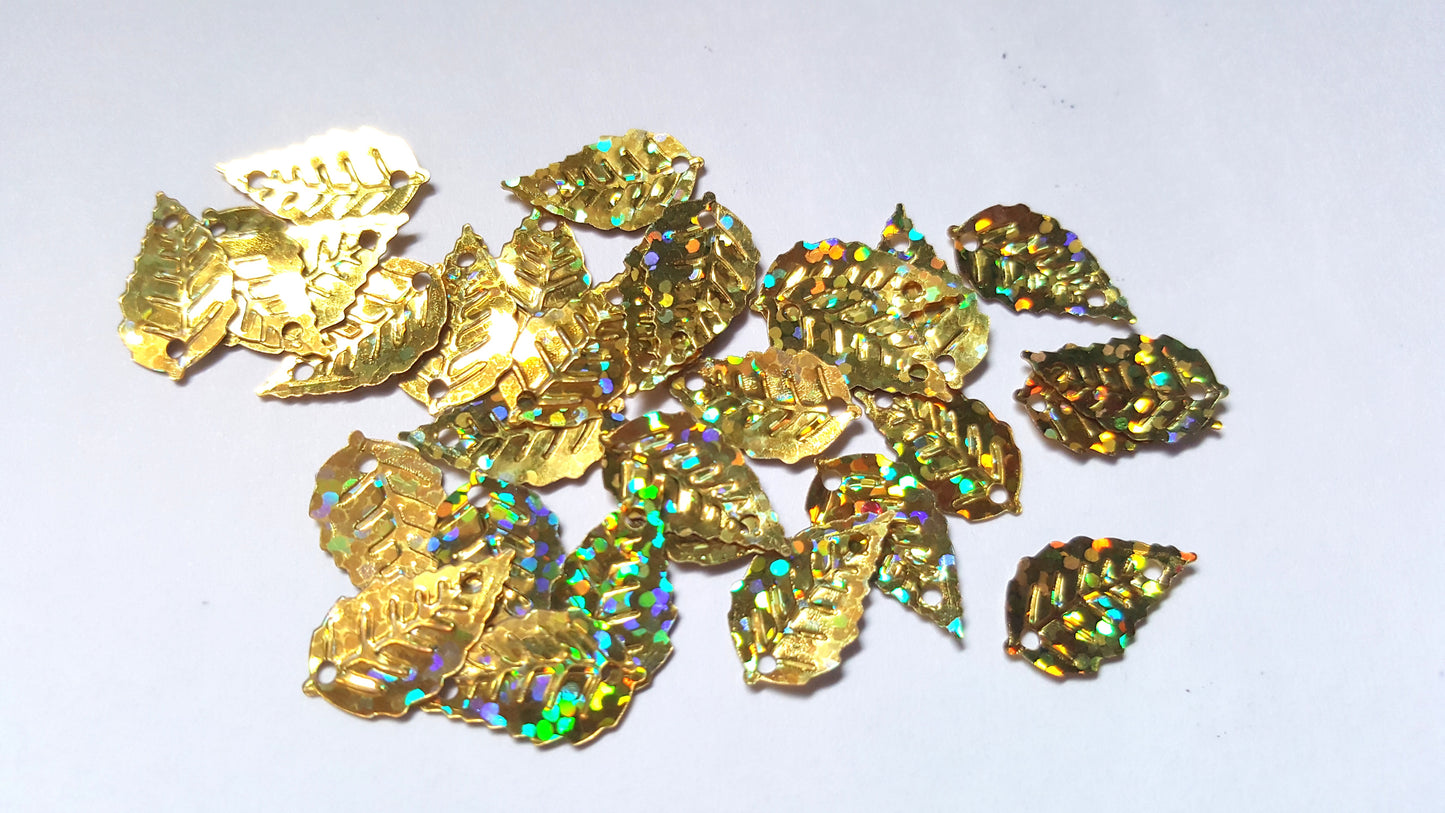 16mm holographic leaf sequins - gold 