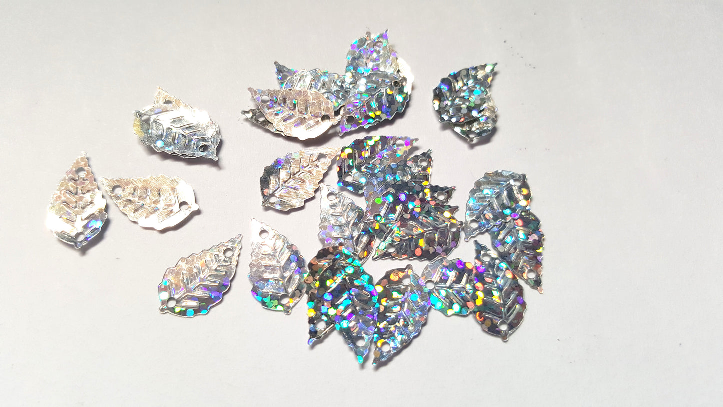 16mm holographic leaf sequins - silver