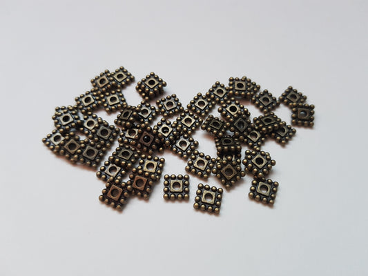 7mm square spacer beads - antique bronze