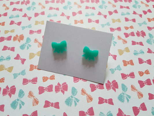 Bow Stud Earrings - Aqua