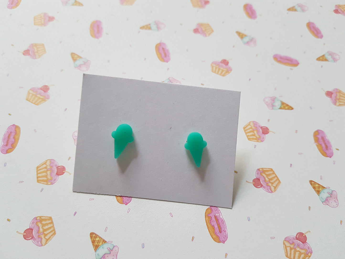 ice-cream cone stud earrings - aqua