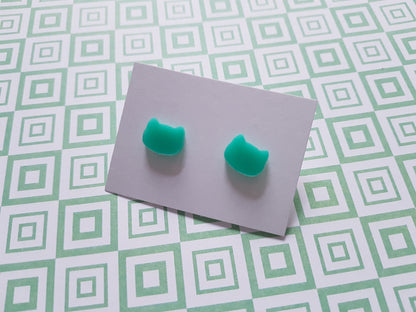 cat stud earrings - aqua