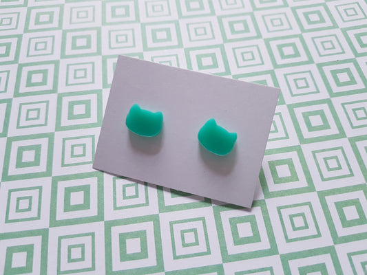 cat stud earrings - aqua