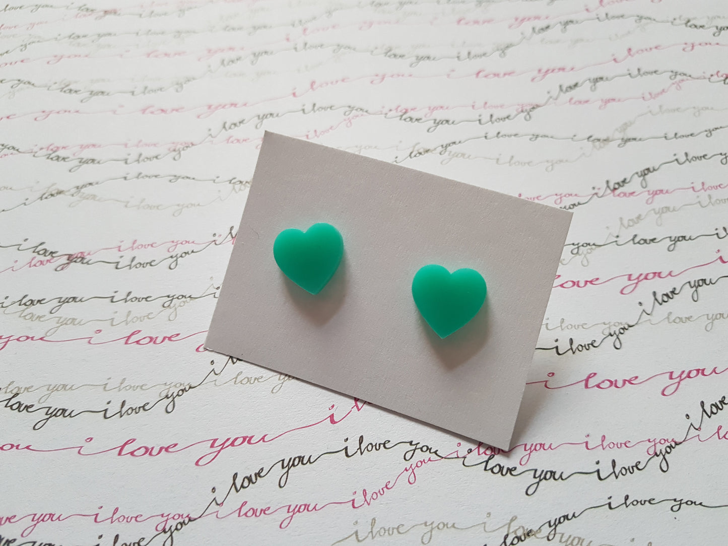 heart stud earrings - aqua