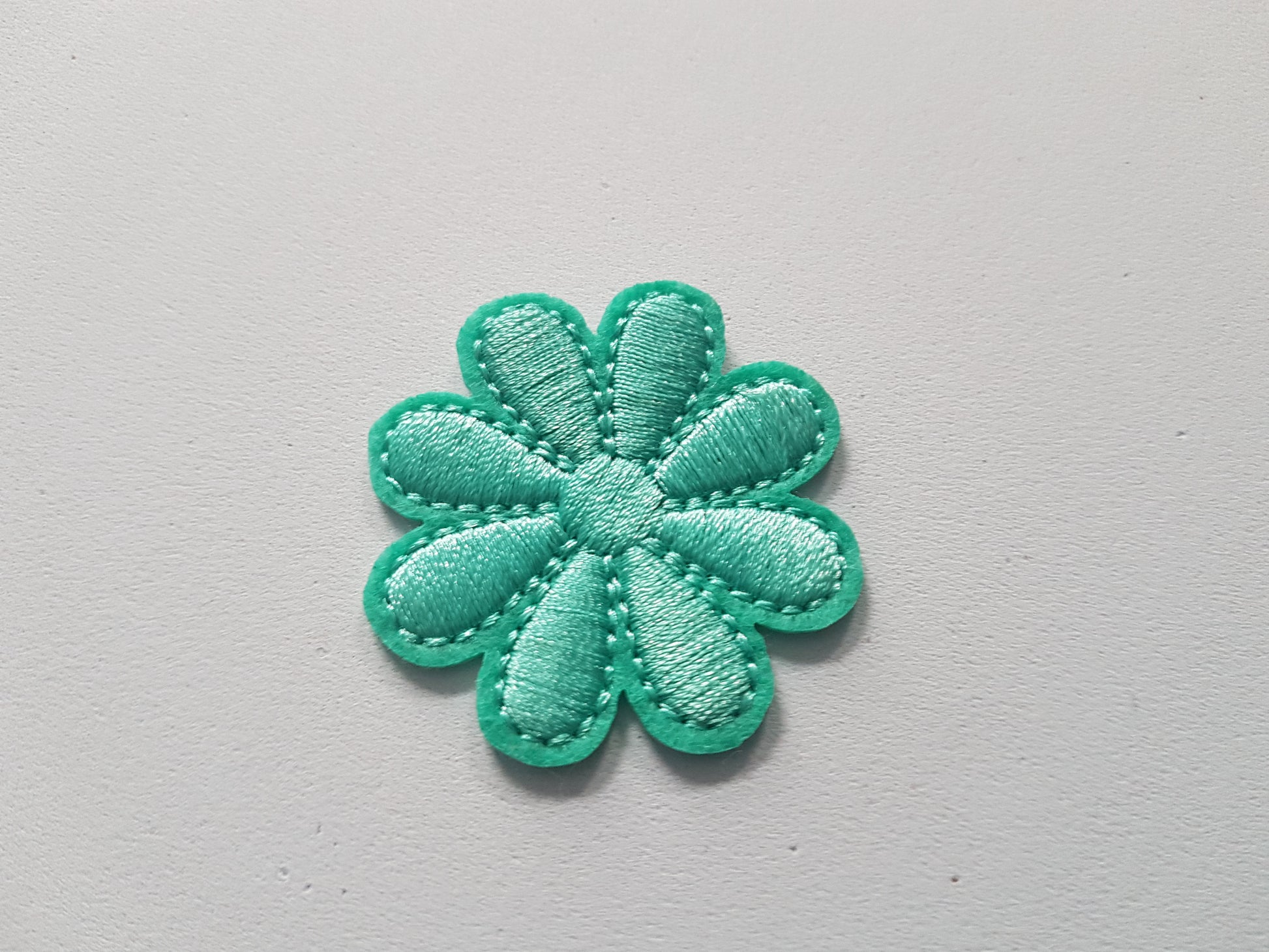 43mm iron-on flower applique - aqua