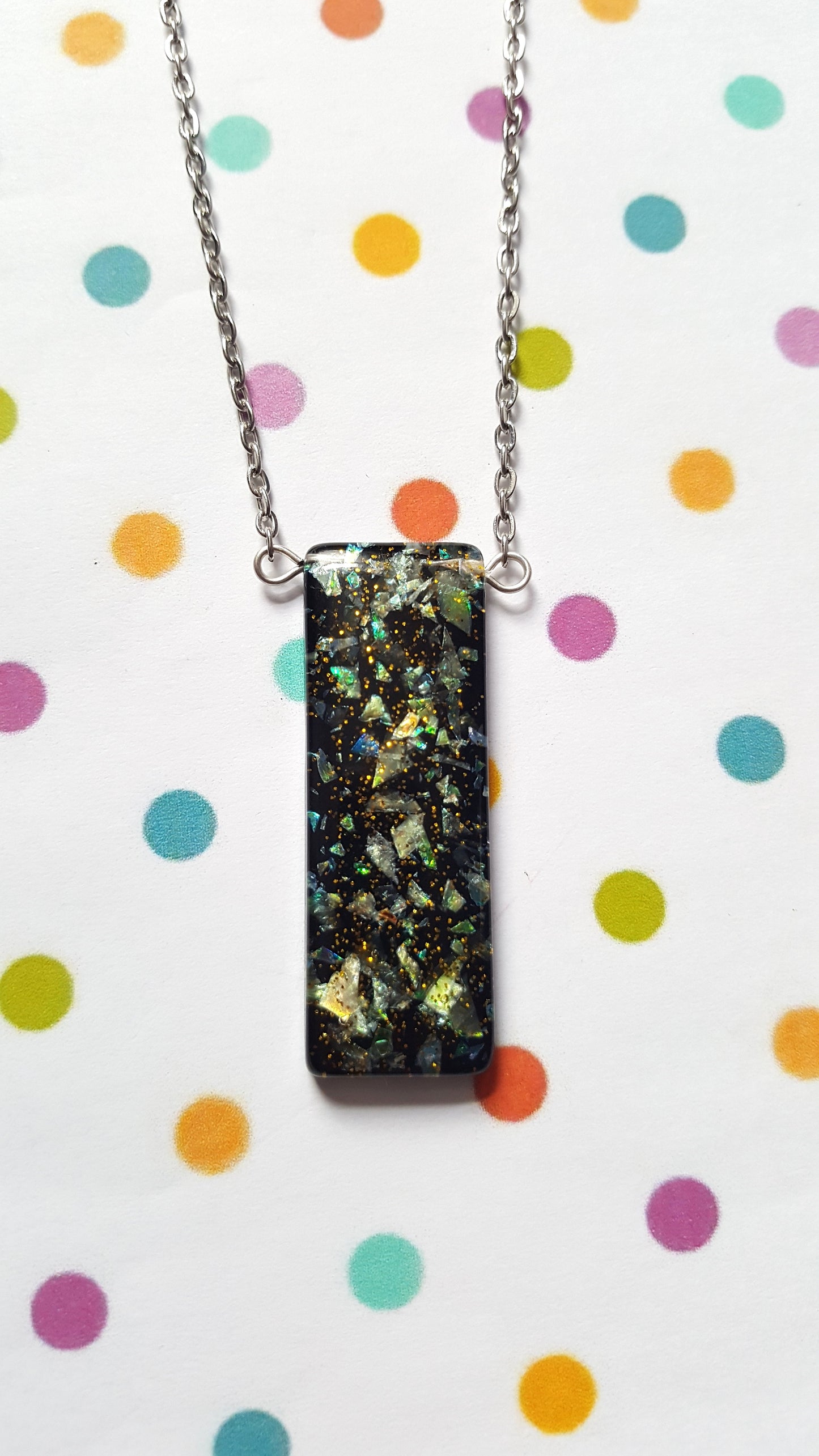 resin glitter bar necklace - black 