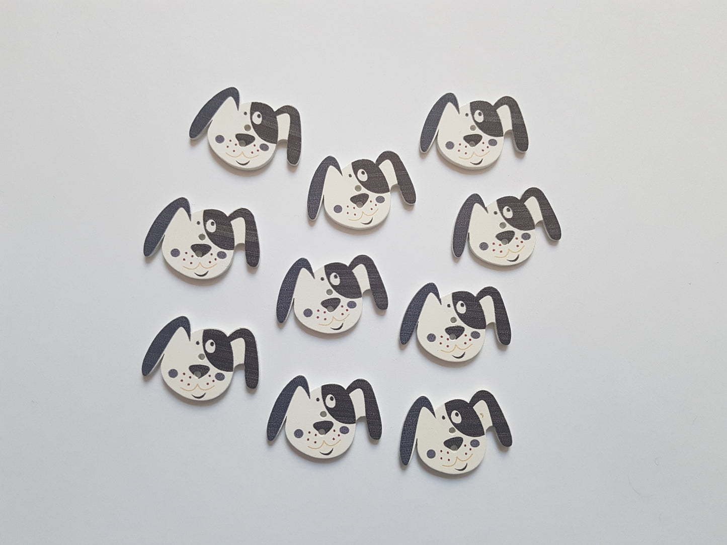 10 x 2-Hole Printed Wooden Buttons - 33mm - Dog - Black