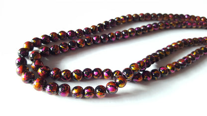 6mm painted baked glass beads - black