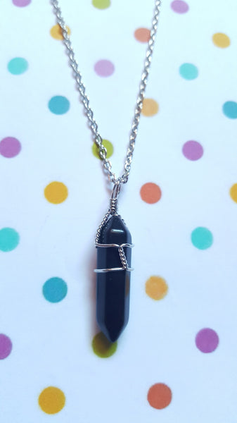black agate bullet pendant necklace