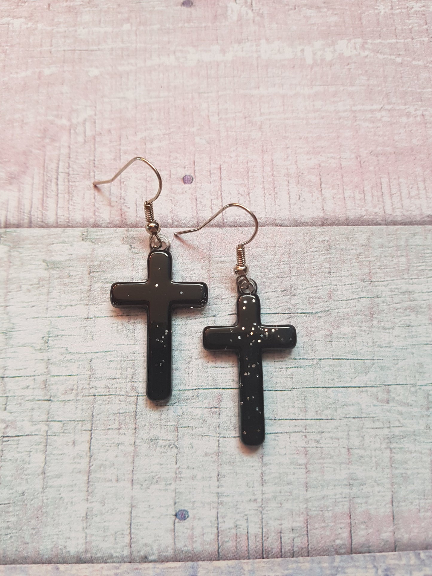 pastel glitter cross earrings - black