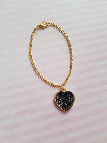 druzy heart charm bracelet - black