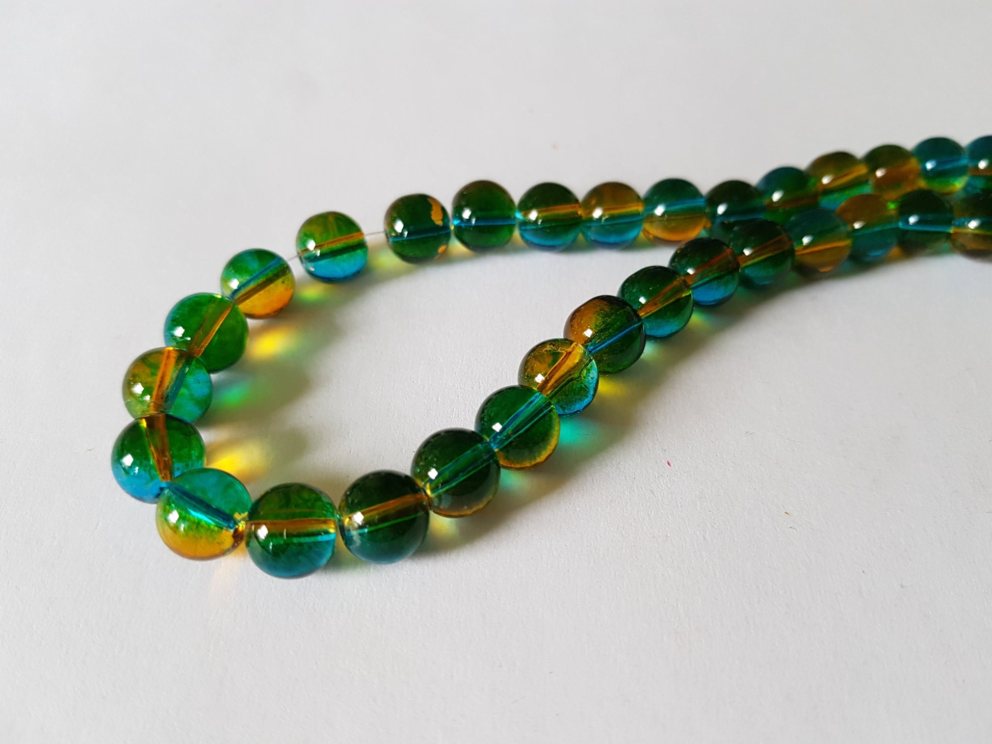 8mm 2-tone round glass beads - blue/green/orange 
