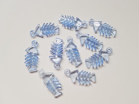 33mm acrylic fish skeleton pendants - blue