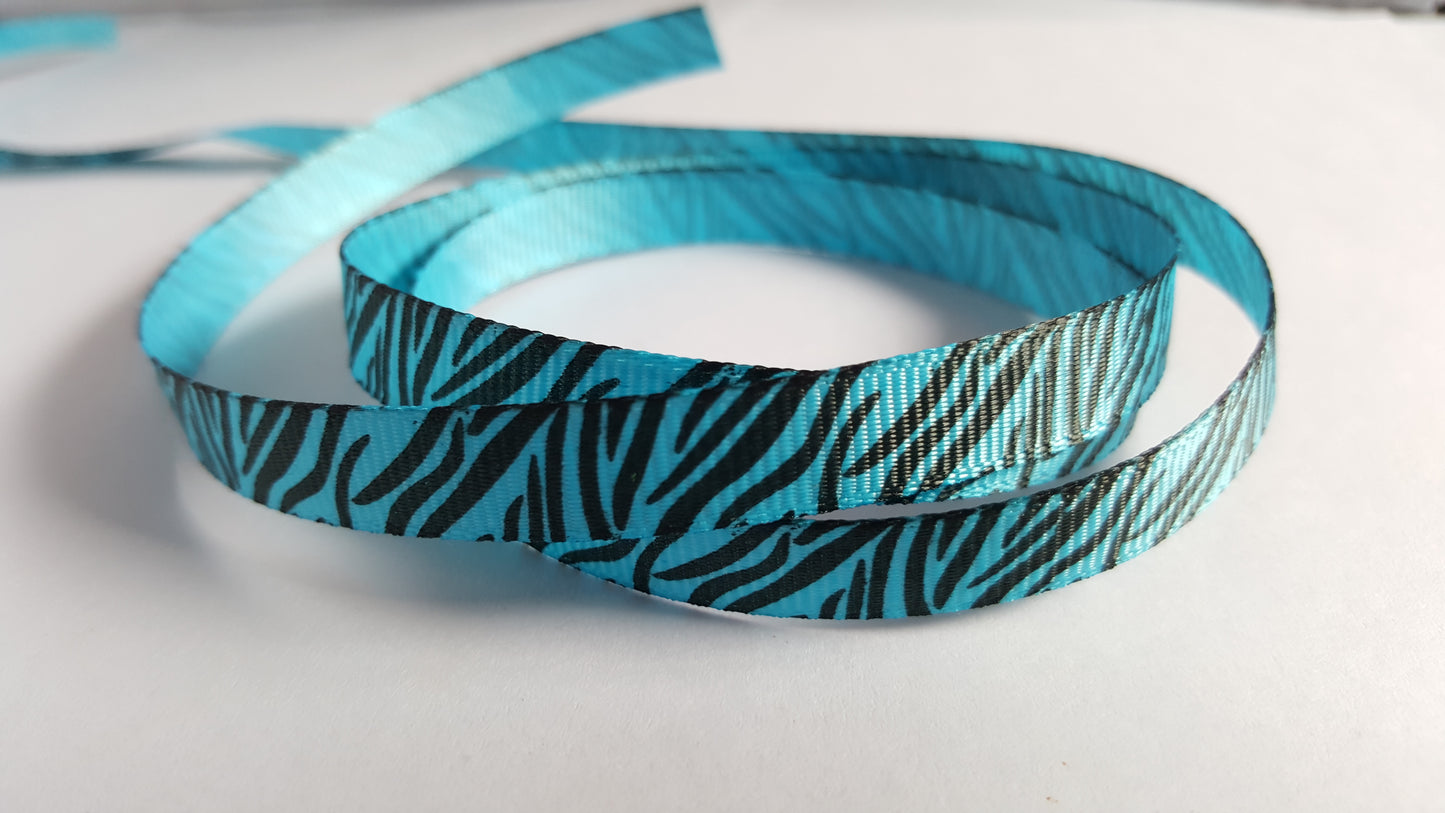 3m printed grosgrain ribbon - 9mm - zebra print - blue