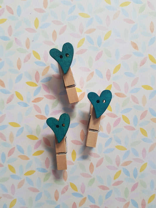 heart mini memo peg clips - blue