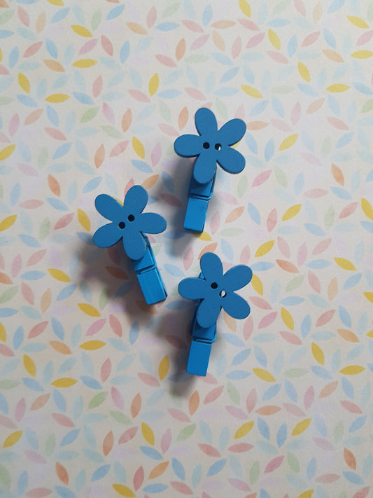 flower button memo peg clips - blue