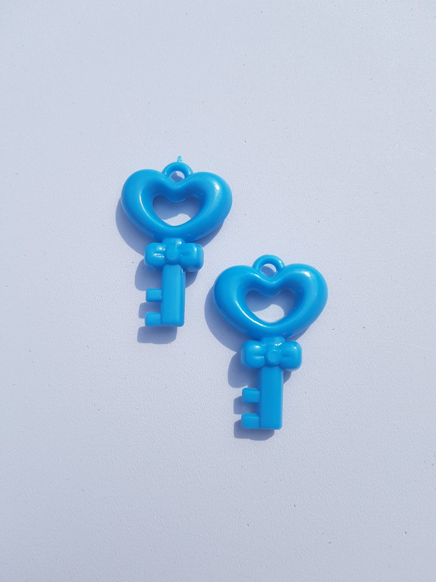 2 x Acrylic Pendants - 46mm - Heart Key - Blue