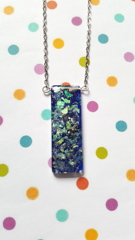 glitter bar necklace - blue