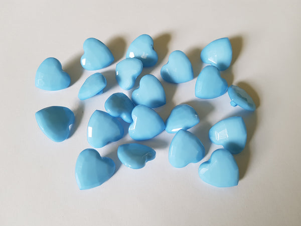 18mm acrylic shanked heart buttons - blue