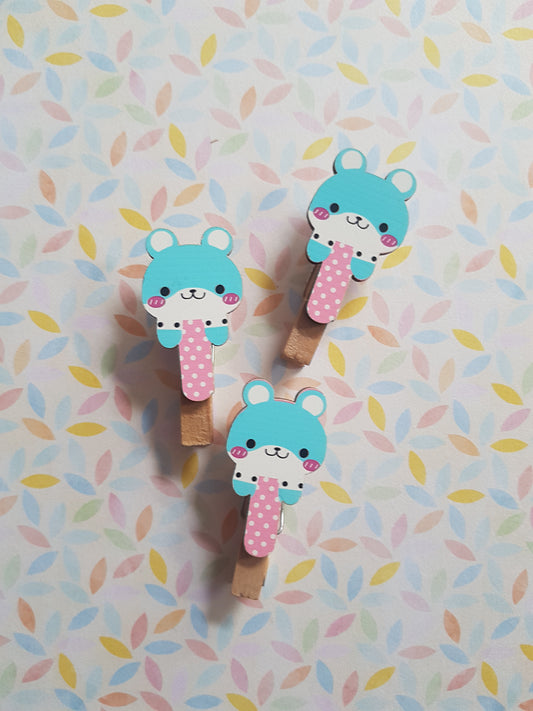 bear memo pegs - blue