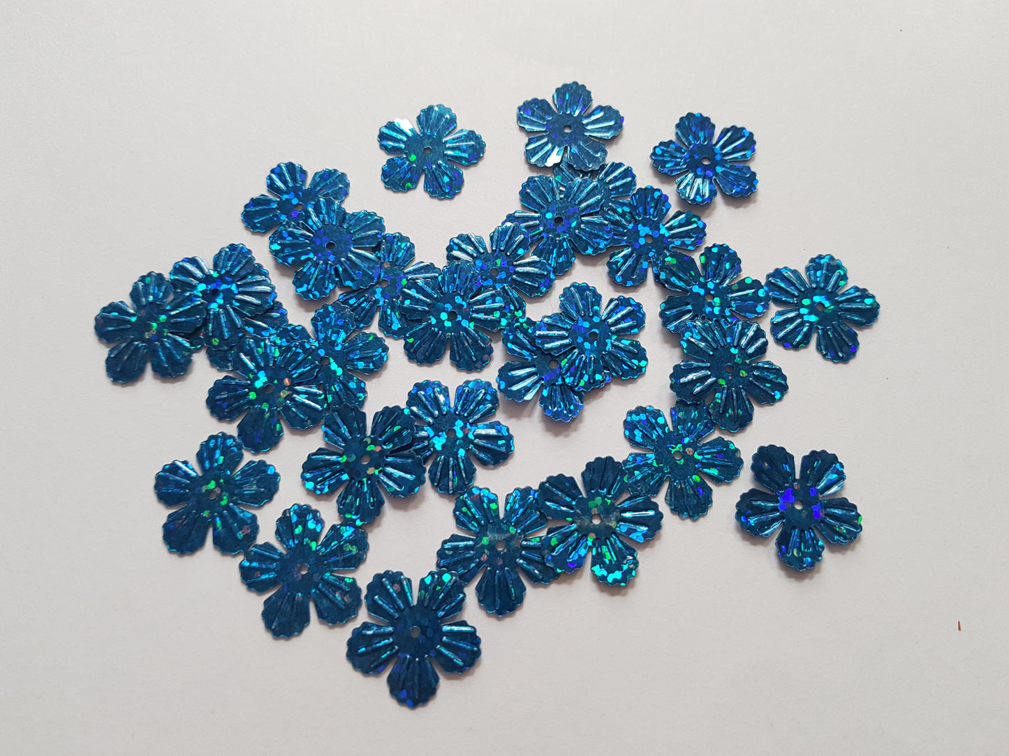 19mm holographic flower sequins - blue