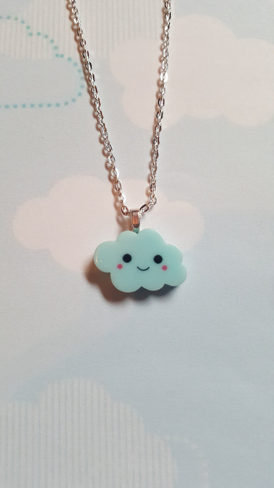 kawaii cloud necklace - blue