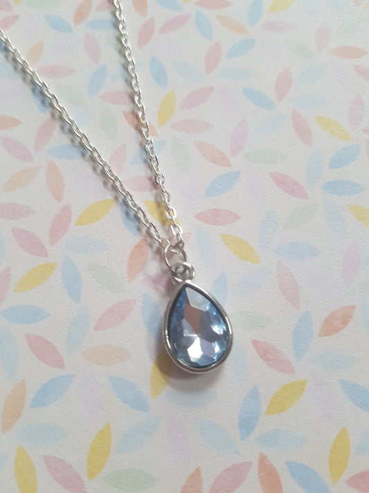 faceted glass drop necklace - blue