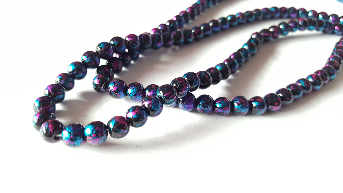 6mm painted baked glass beads - blue