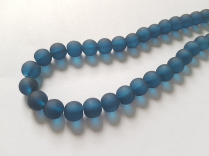 10mm frosted glass beads - blue