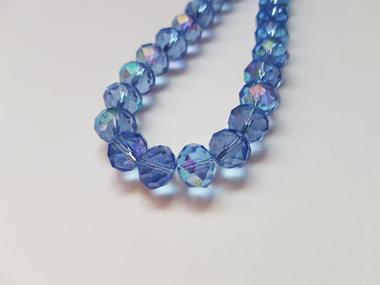 10mm faceted glass rondelle beads - blue AB 