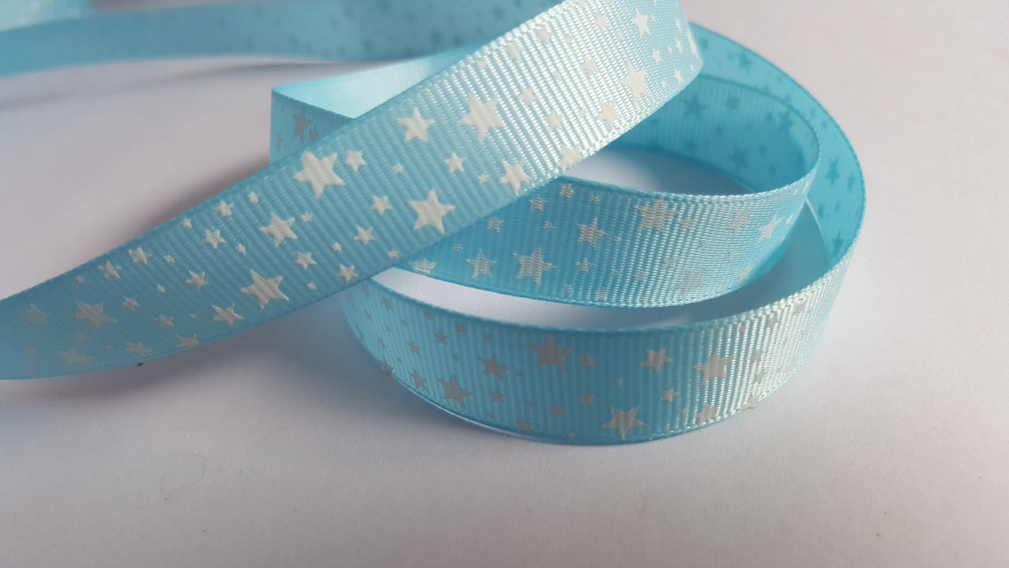 3m printed grosgrain ribbon - 16mm - stars - blue 