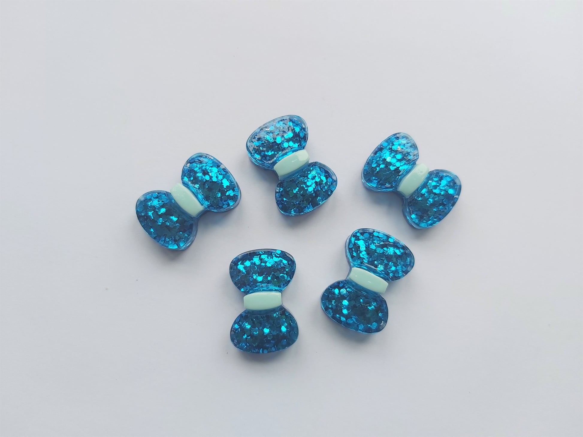 22mm resin glitter bow flatback cabochons - blue