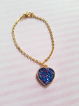 druzy heart charm bracelet - blue