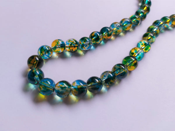 8mm mottled glass beads - blue/green/orange