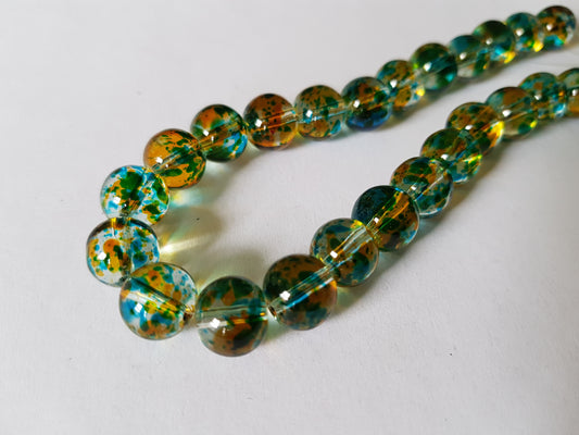 10mm mottled glass beads - blue/green/orange