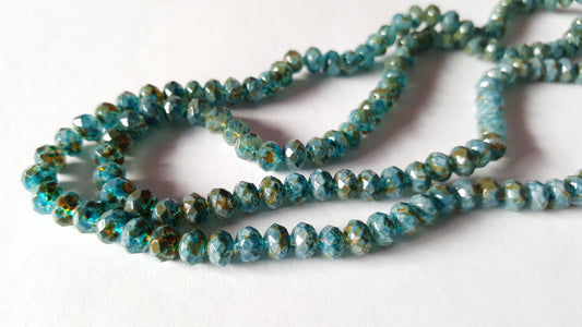 6mm mottled glass rondelle beads - blue/green/orange