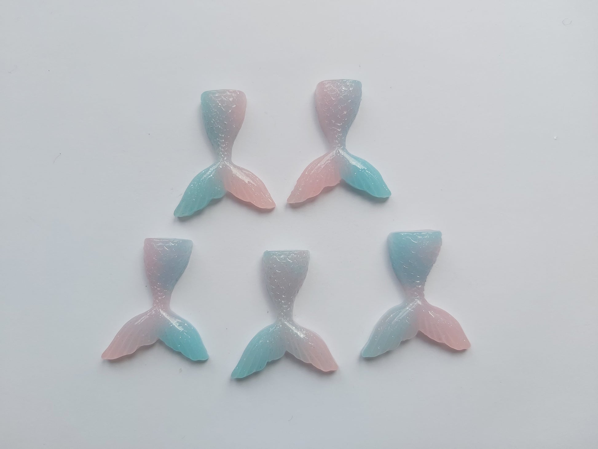33mm resin mermaid tail cabochons - blue & pink